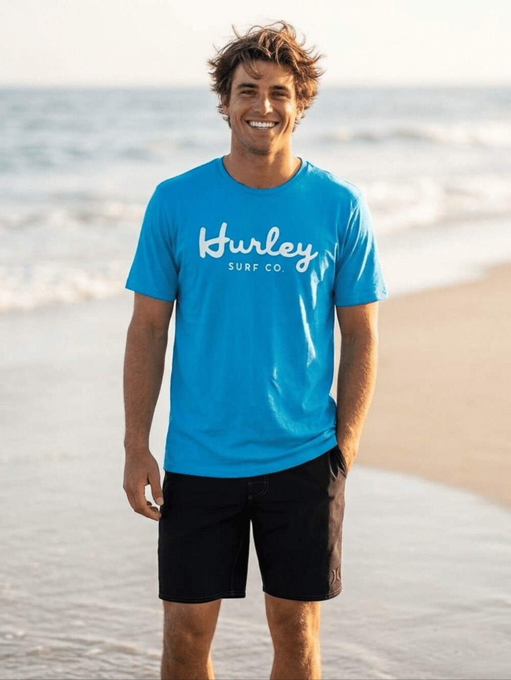 Men's XL Turquoise And White Hurley T-shirt Crewneck Short Sleeve